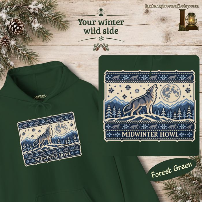 Midwinter Howl hoodie in Forest Green